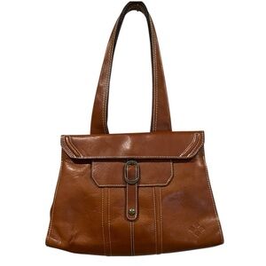 Patricia Nash cognac brown leather tote satchel shoulder bag suede interior
